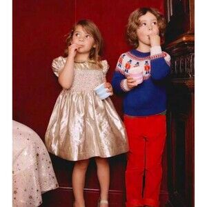 Mini Boden Girls Kids' Puff Sleeve Metallic Smocked Party Dress size 8/9 NEW WT